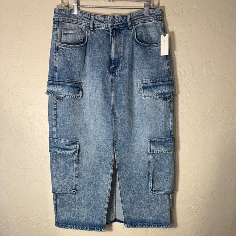 Pilcro denim cargo pocket midi skirt size 12 NWT